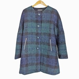 RITVA FALLA Plaid Virgin Wool Blend Pea Coat Made in Estonia Sz XL